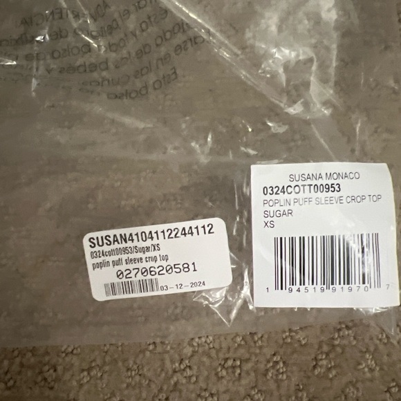 Susana Monaco Poplin Puff Sleeve Crop Top - XS (NWT) - Picture 4 of 6